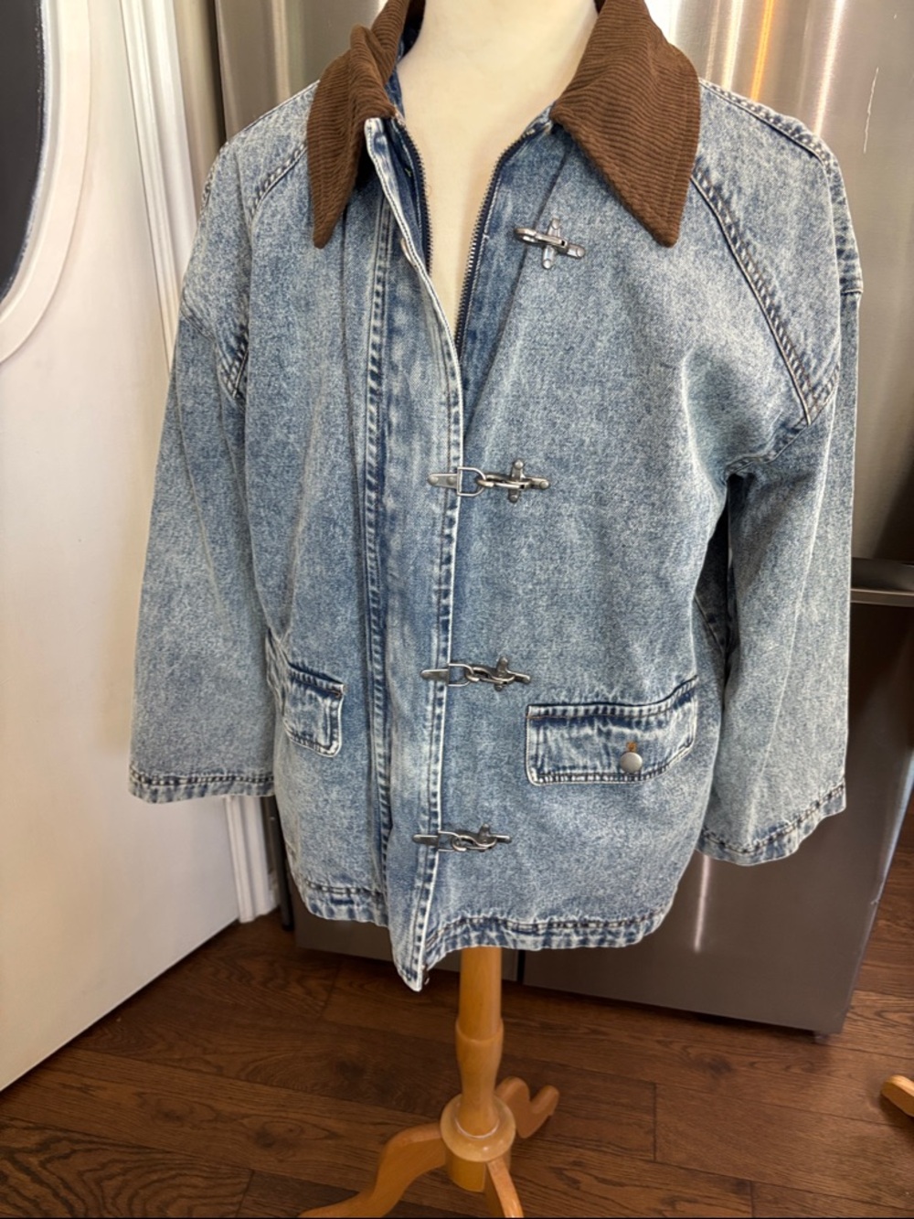 J.O.A. Blue Denim Jacket with Brown Knit Collar